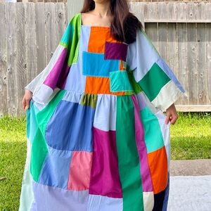 Handmade Quilted Patchwork Colorblock Dress SKU 08153